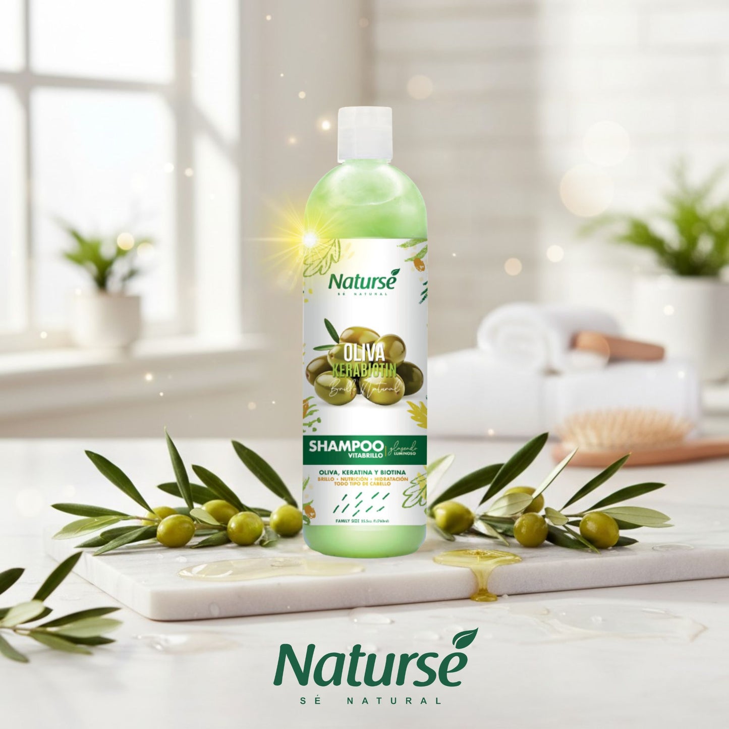 Naturse Oliva Kerabiotin Brillo Natural Shampoo 25.5 oz - Olive, Keratin & Biotin Hydrating