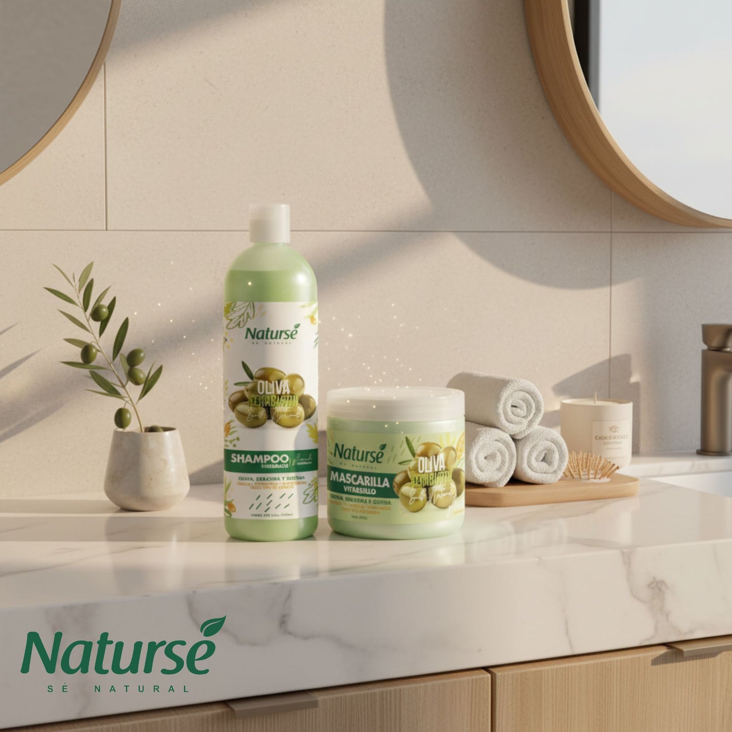 Naturse Shampoo & Hair Mask Duo with Olive, Keratin & Biotin - Strength & Frizz Control