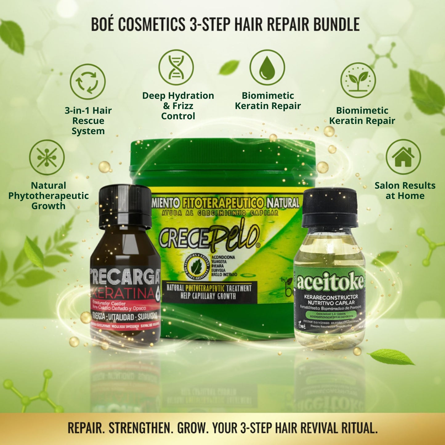 3-Step Hair Repair Bundle - KeraReconstructor + Keratin Ampoule + Natural Phytotherapeutic Mask 16 oz