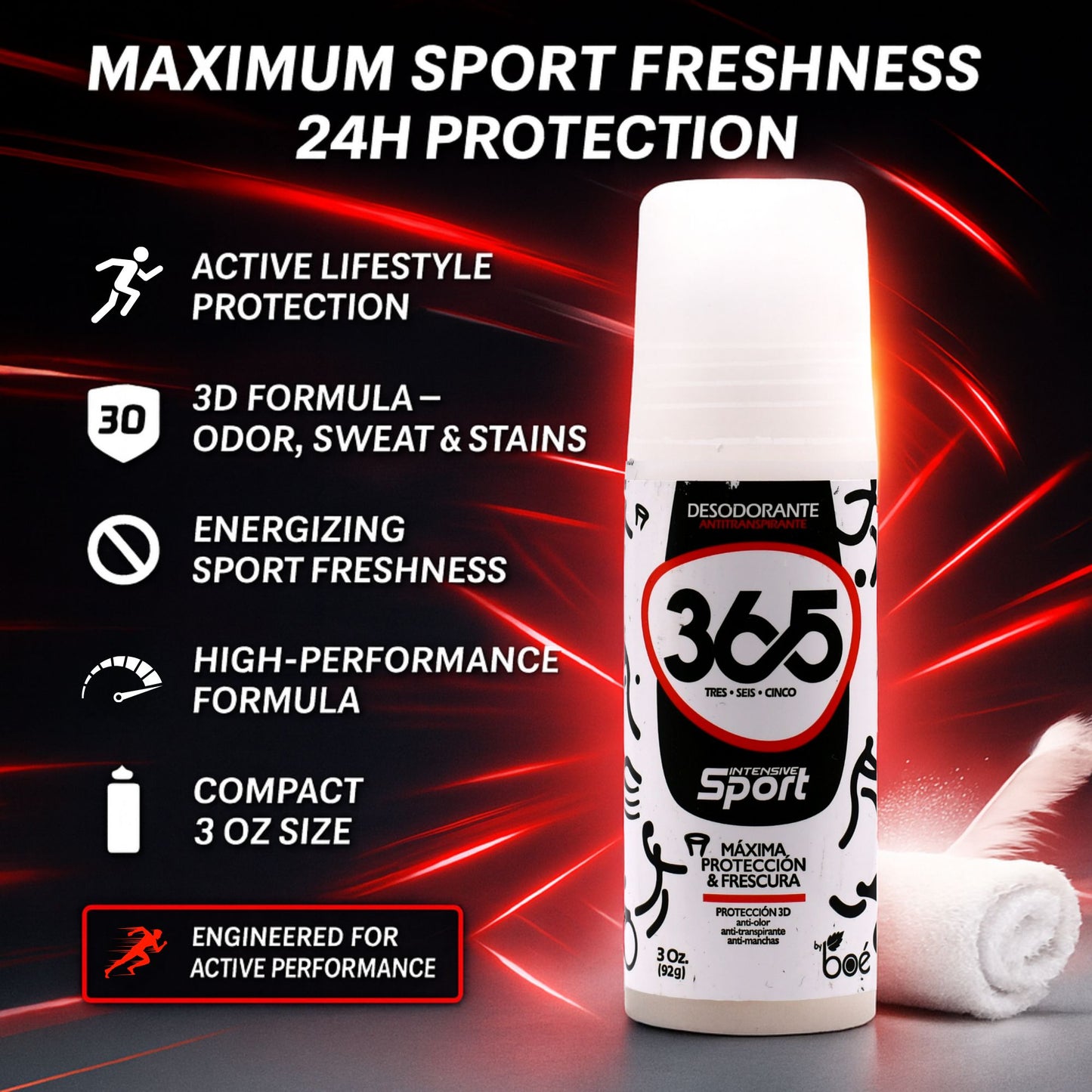 365 Intense Sport Antiperspirant Deodorant 3 oz - 3D Protection: Anti-Odor, Anti-Perspirant