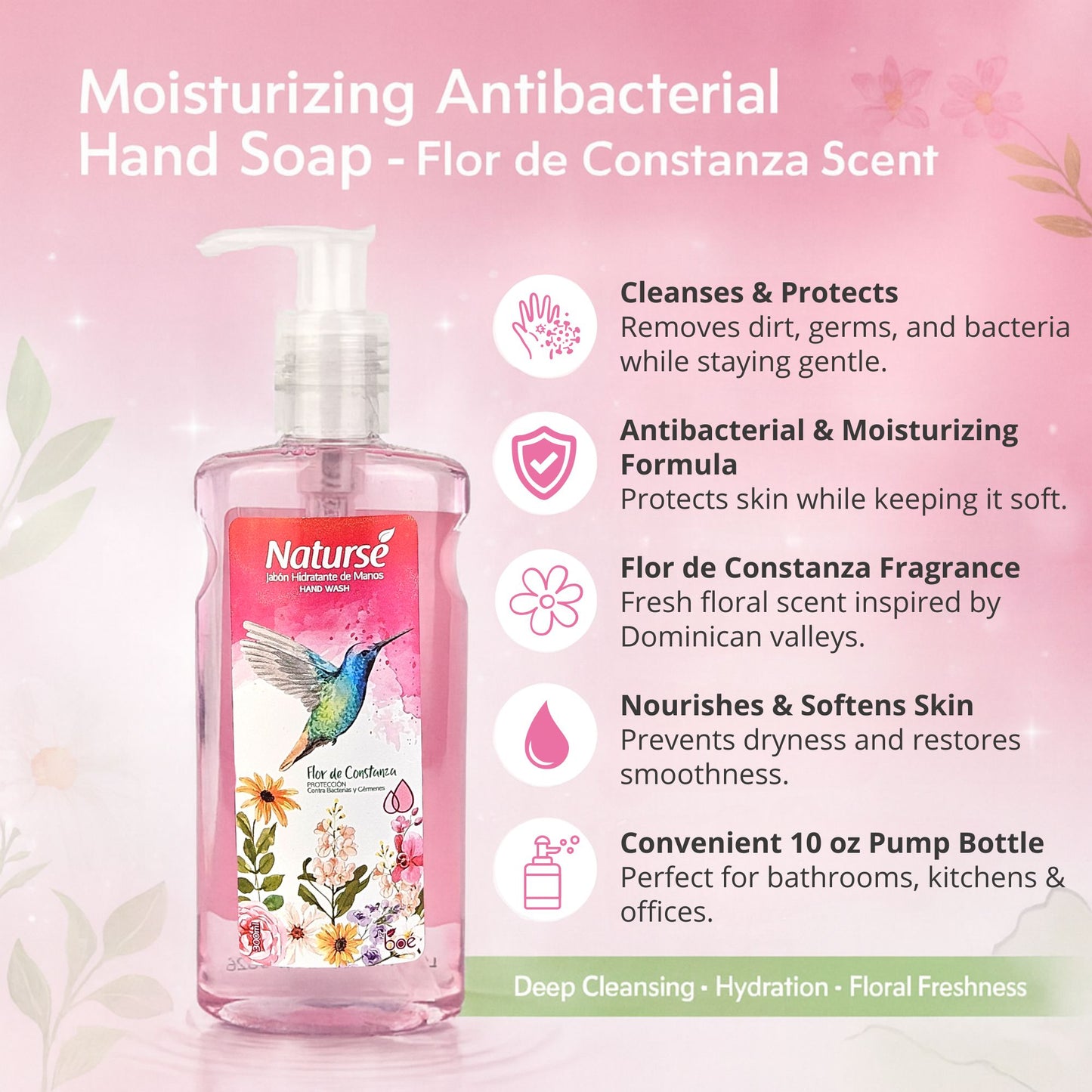 Boe Naturse Hand Soap 10 oz -  Hydrating Antibacterial Soap with Floral Scent