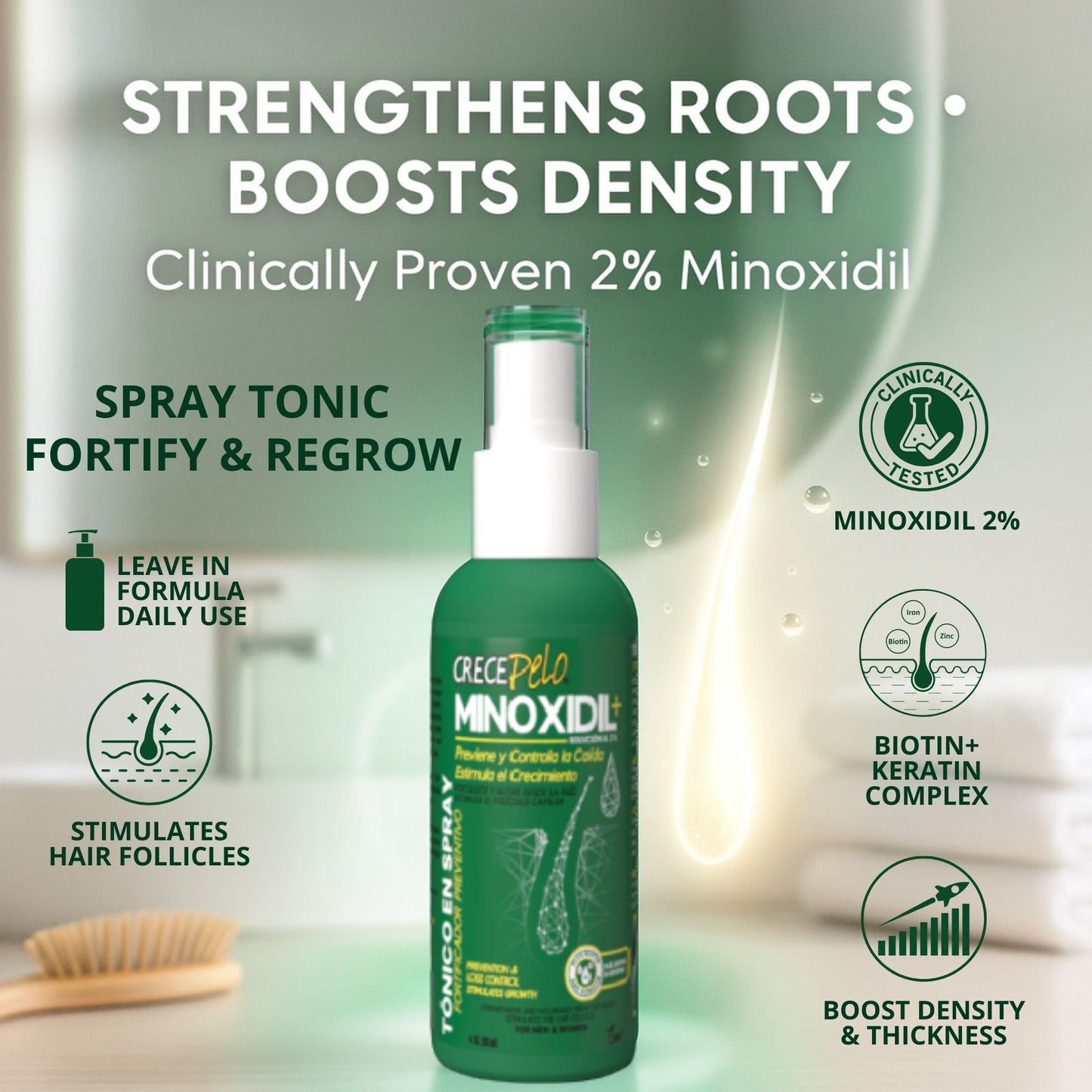 CrecePelo Minoxidil 2% Hair Spray Tonic 4 oz - Anti-hair loss Treatment