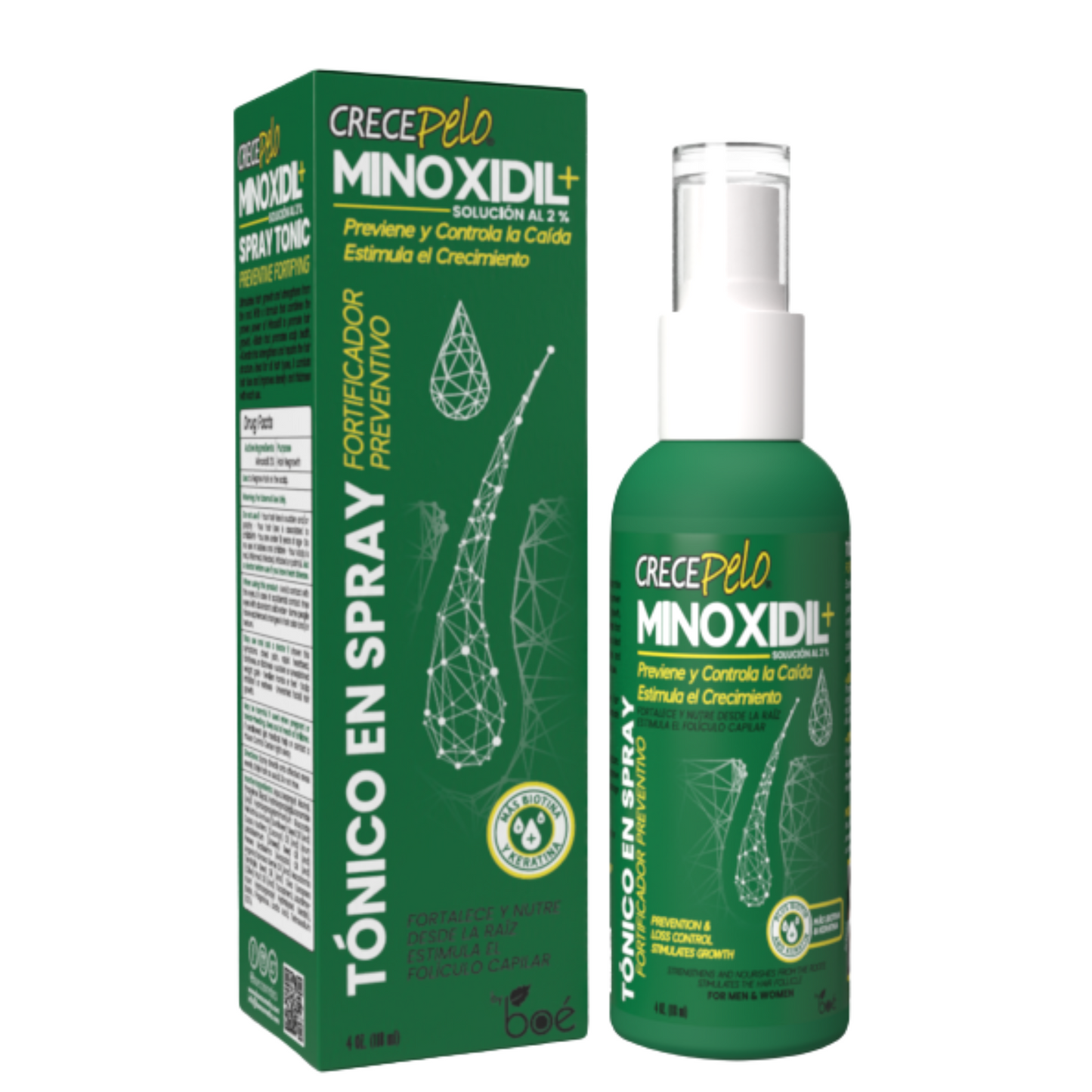 CrecePelo Minoxidil 2% Hair Spray Tonic 4 oz - Anti-hair loss Treatment