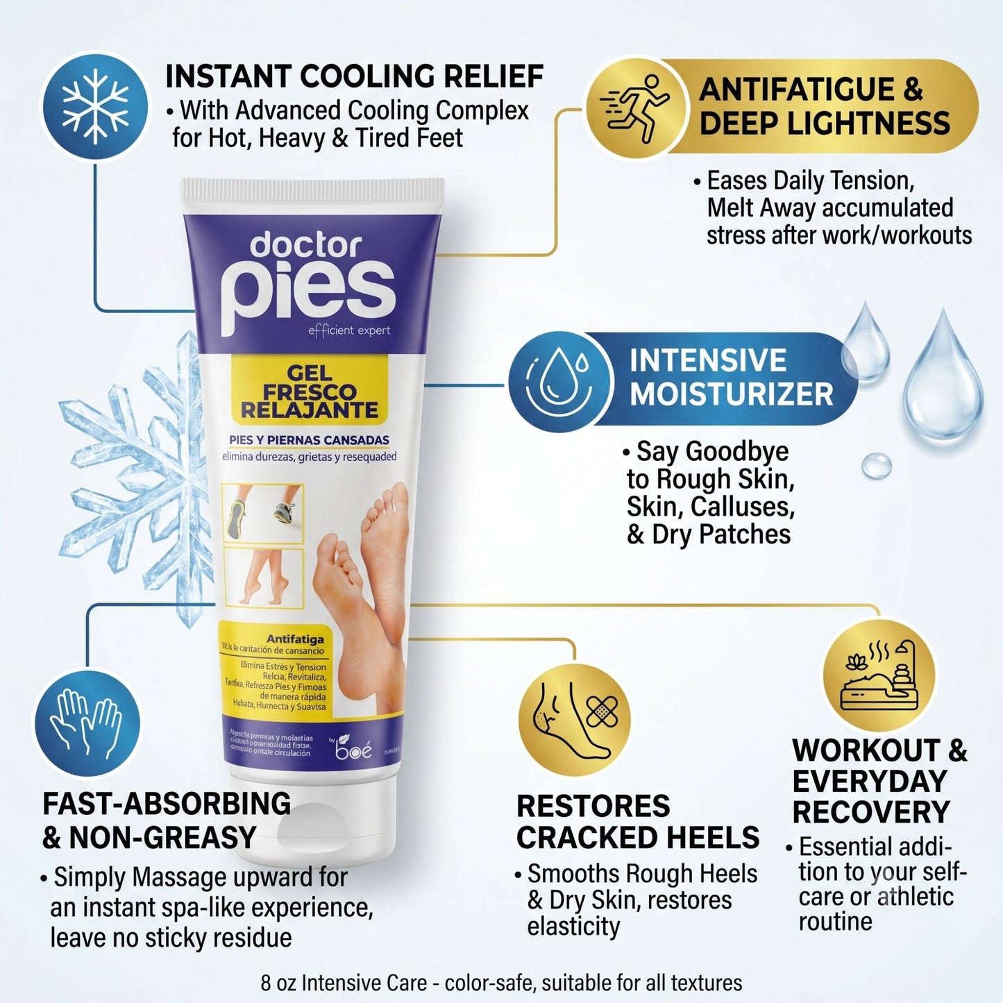 Doctor Pies Cool-Relaxing Gel for Tired Feet & Legs - 8 oz Intensive Cooling Foot Cream for Soothing Relief