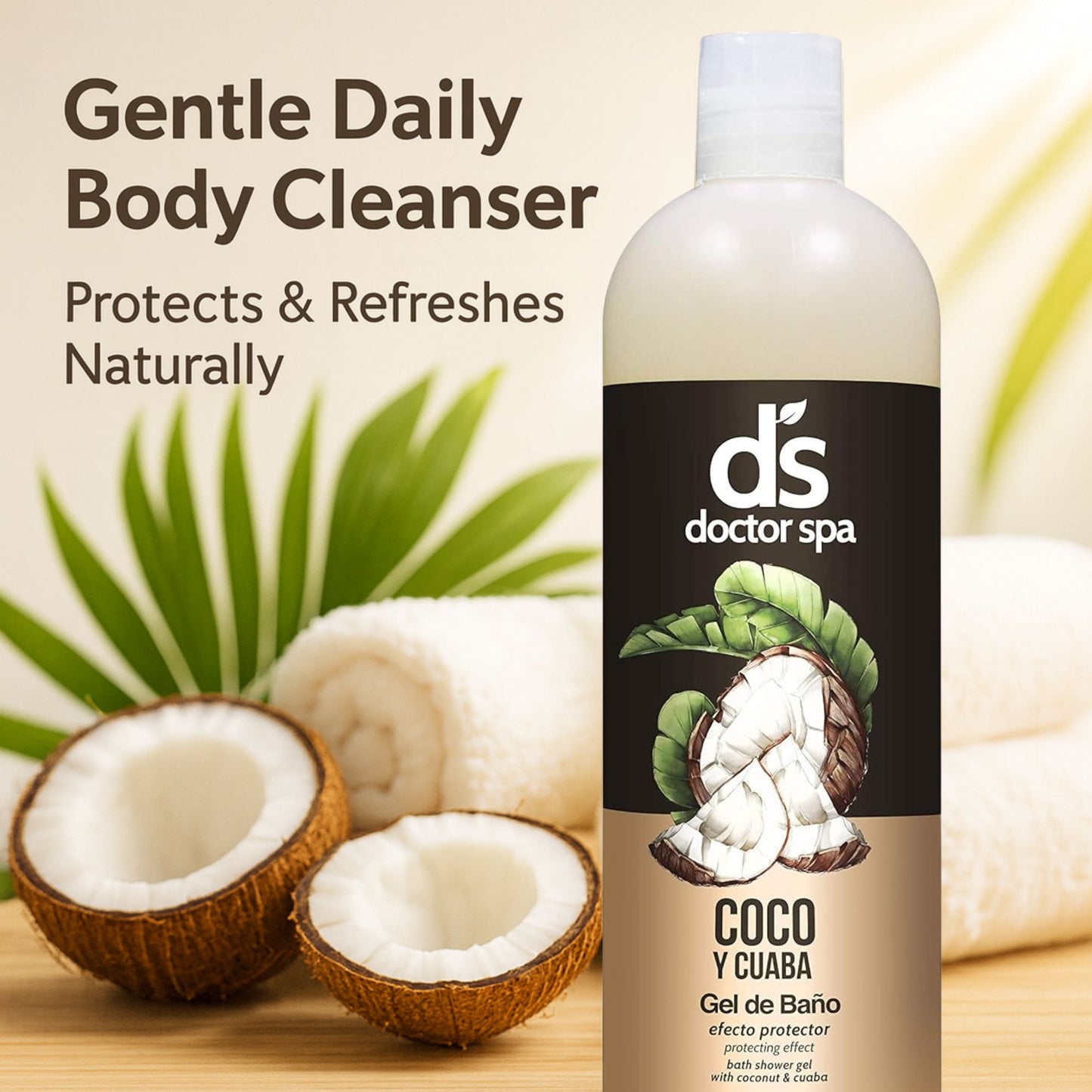 Doctor Spa Coconut & Cuaba Bath Shower Gel 25.36 oz - Daily Natural Body Wash w/ Coconut Oil & Cuaba Extract
