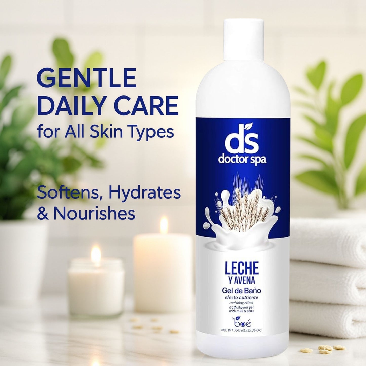 Doctor Spa Milk & Oats Bath Shower Gel 25.36 oz - Daily Moisturizing Body Wash with Vitamins A, D, E