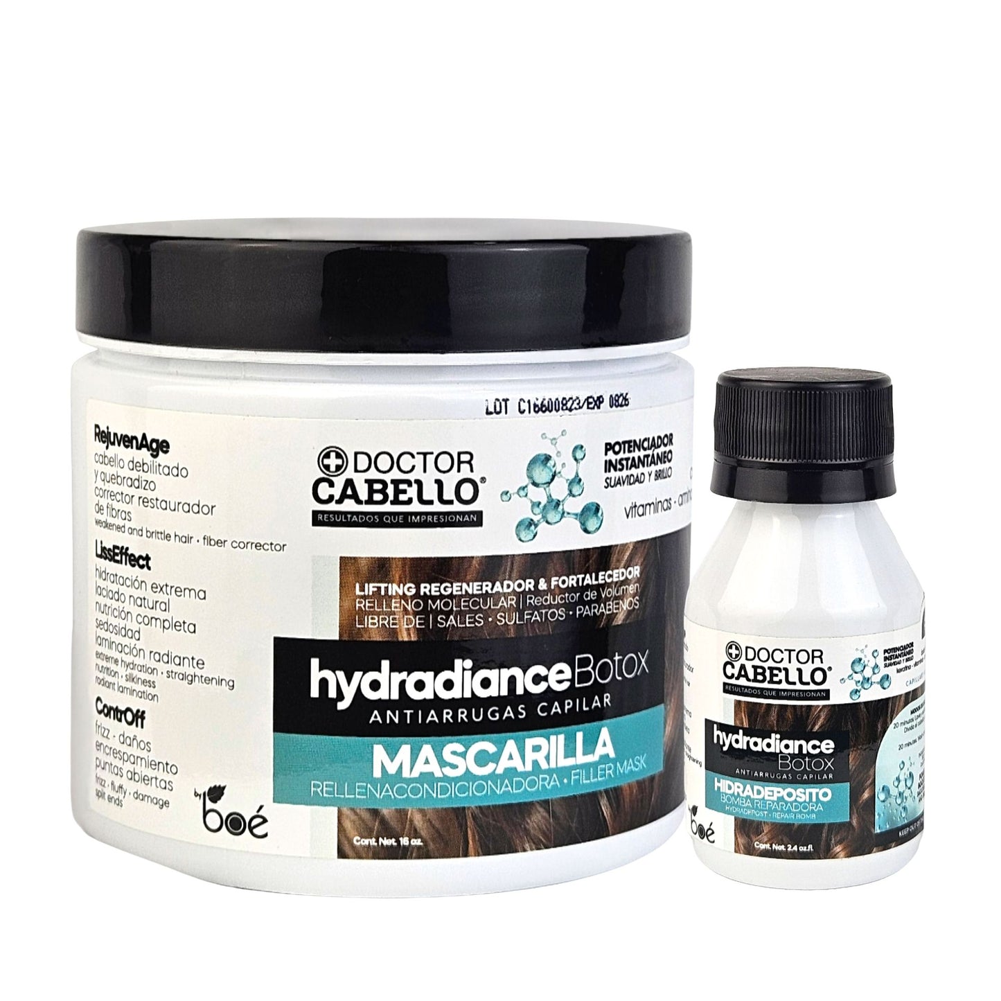 Hydradiance Botox Hair Repair Bundle - Anti-Frizz Hair Filler Mask 16 oz + Anti-Wrinkle Hair Bomb 2.4 oz