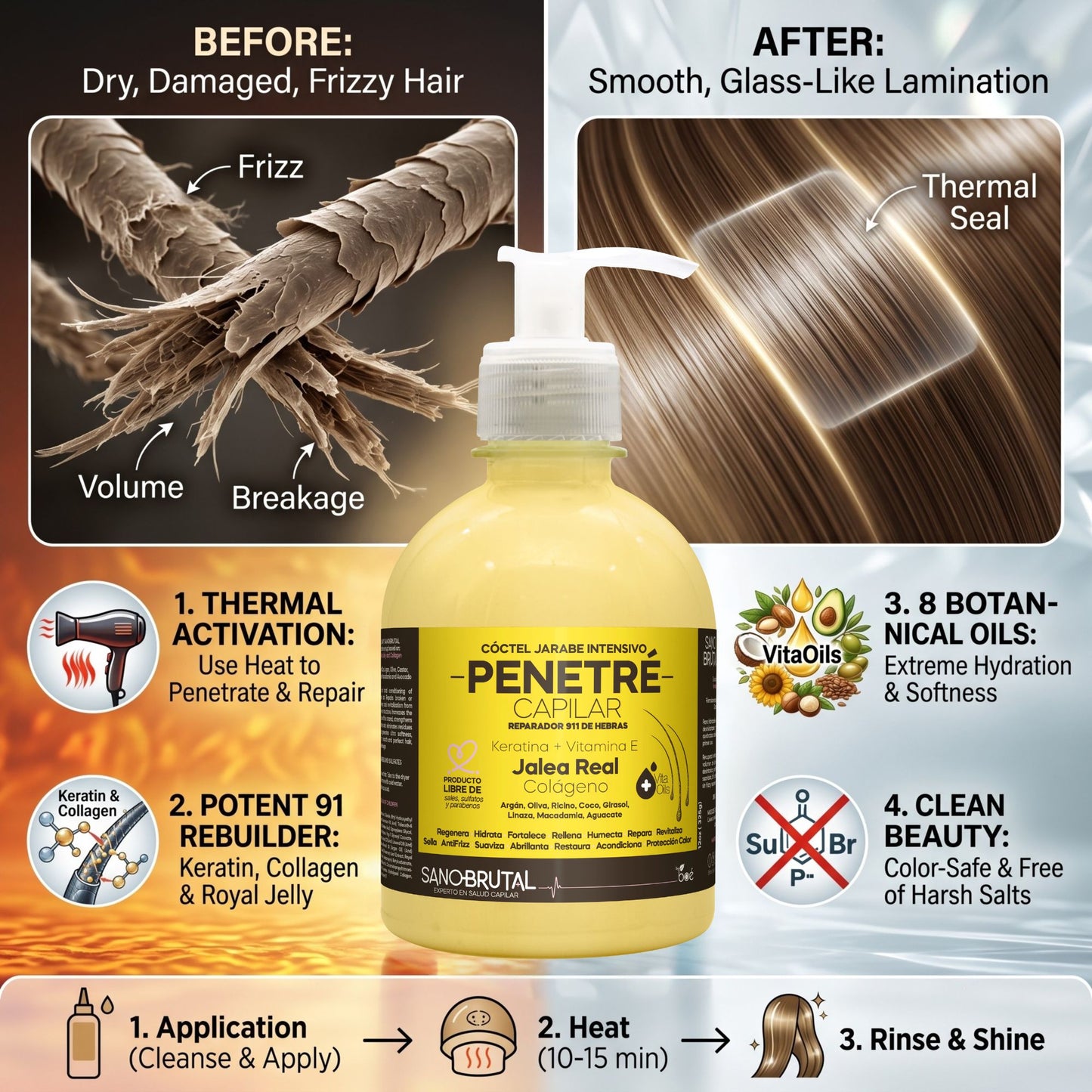 Jalea Real SanoBrutal - 12 oz Intensive Heat Activated Hair Treatment Syrup