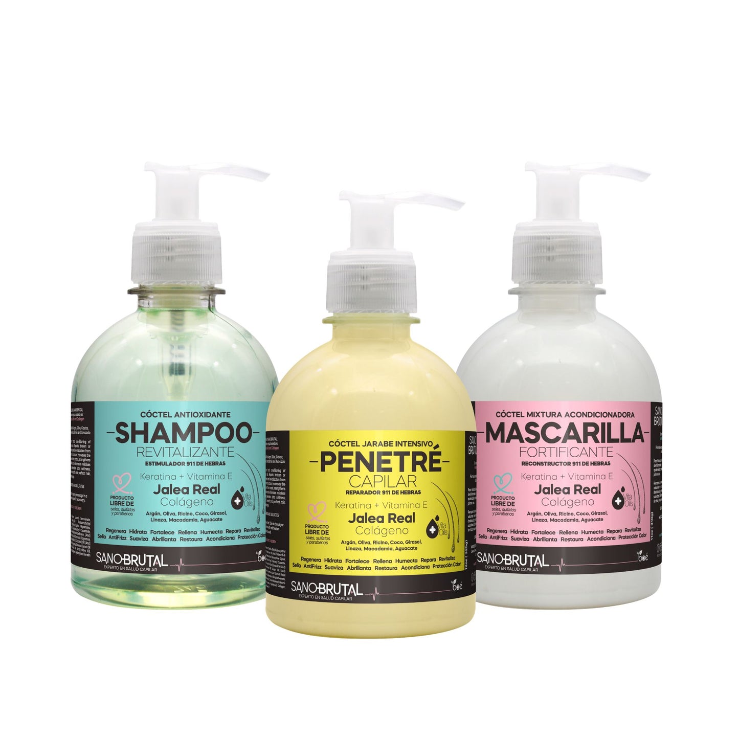 Jalea Real SanoBrutal Professional Hair Restoration Kit - Shampoo, Deep Conditioning Mask & Heat-Activated Treatment Syrup (3-Pack Bundle)