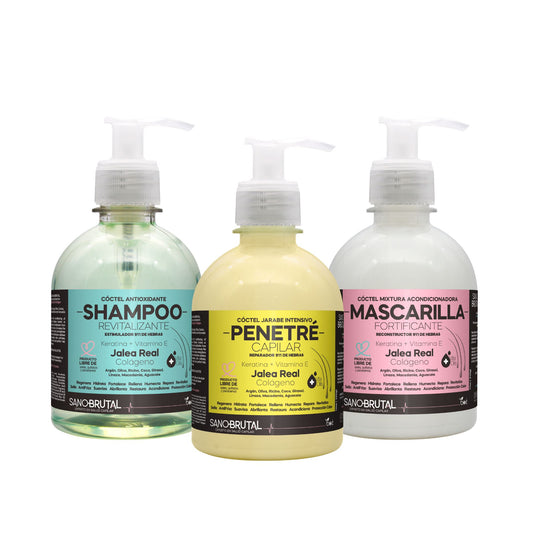 Jalea Real SanoBrutal Professional Hair Restoration Kit - Shampoo, Deep Conditioning Mask & Heat-Activated Treatment Syrup (3-Pack Bundle)