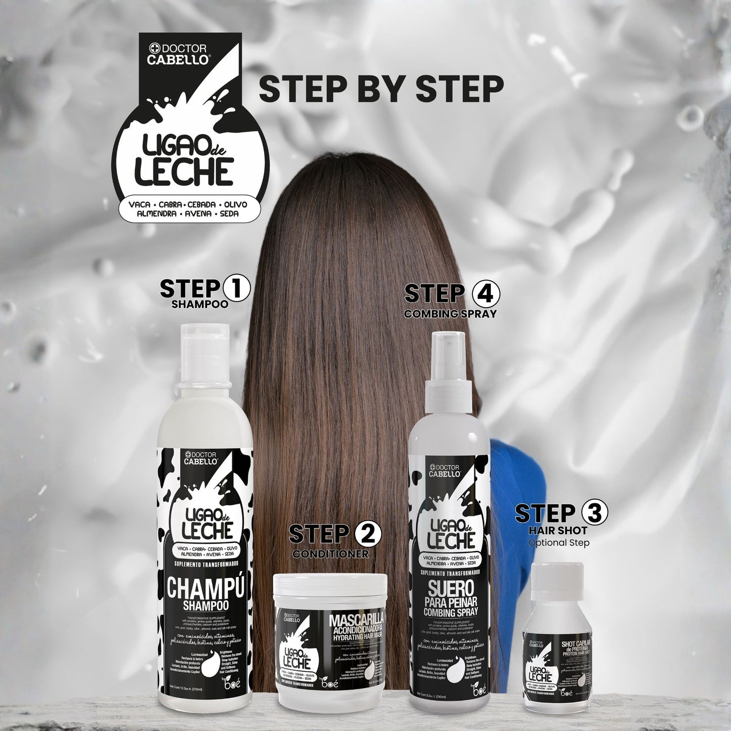 Ligao de Leche 4-Piece Hair Care Set - Milk Proteins, Biotin & Vitamins for Repair, Shine & Smoothness