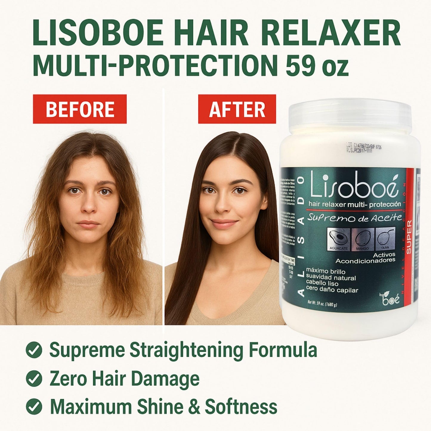 Lisoboe Hair Relaxer Multi-Protection – Supreme Oil-Based Straightener with Avocado, Mango & Olive (35.5 oz)