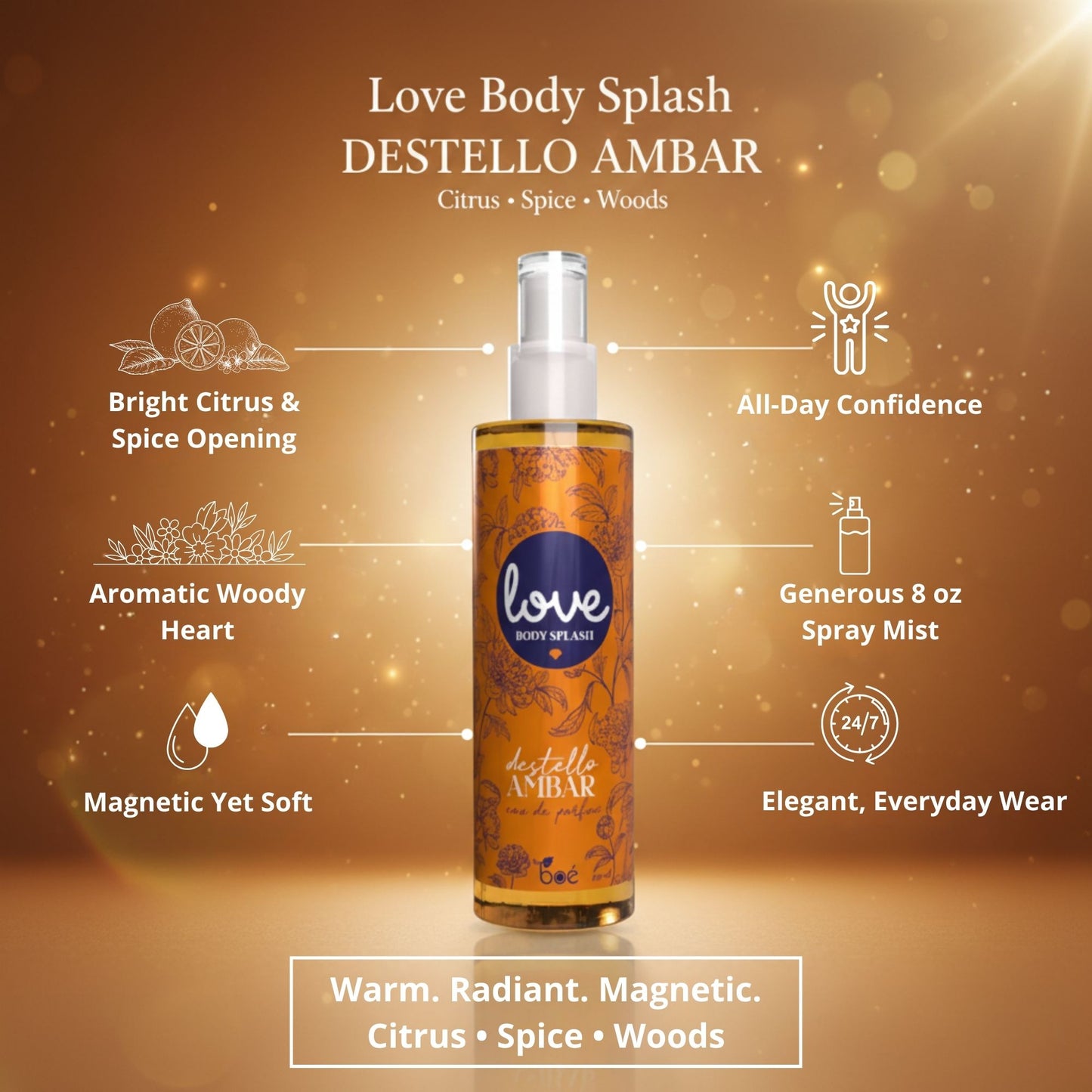 Love Body Splash Destello Ambar Eau de Parfum 8 oz