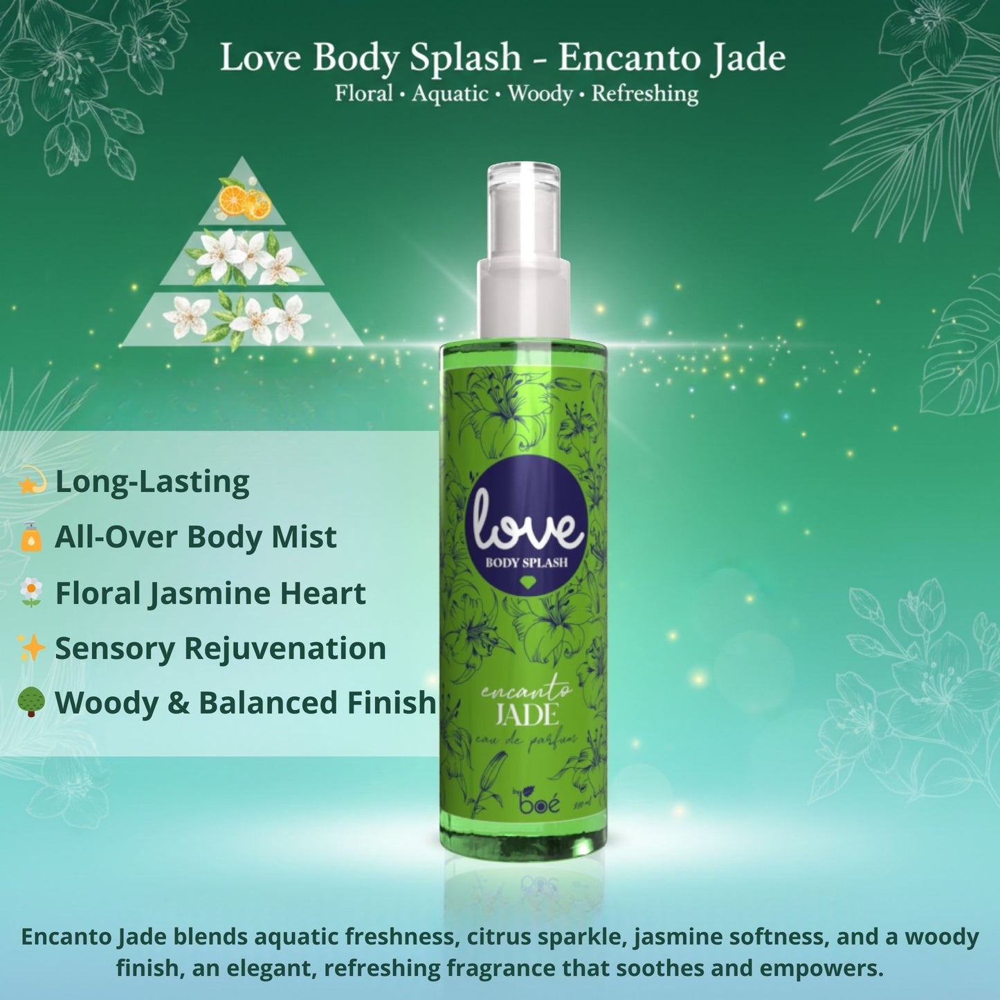 Love Body Splash Encanto Jade Eau de Parfum 8 oz - Floral Woody Body Mist