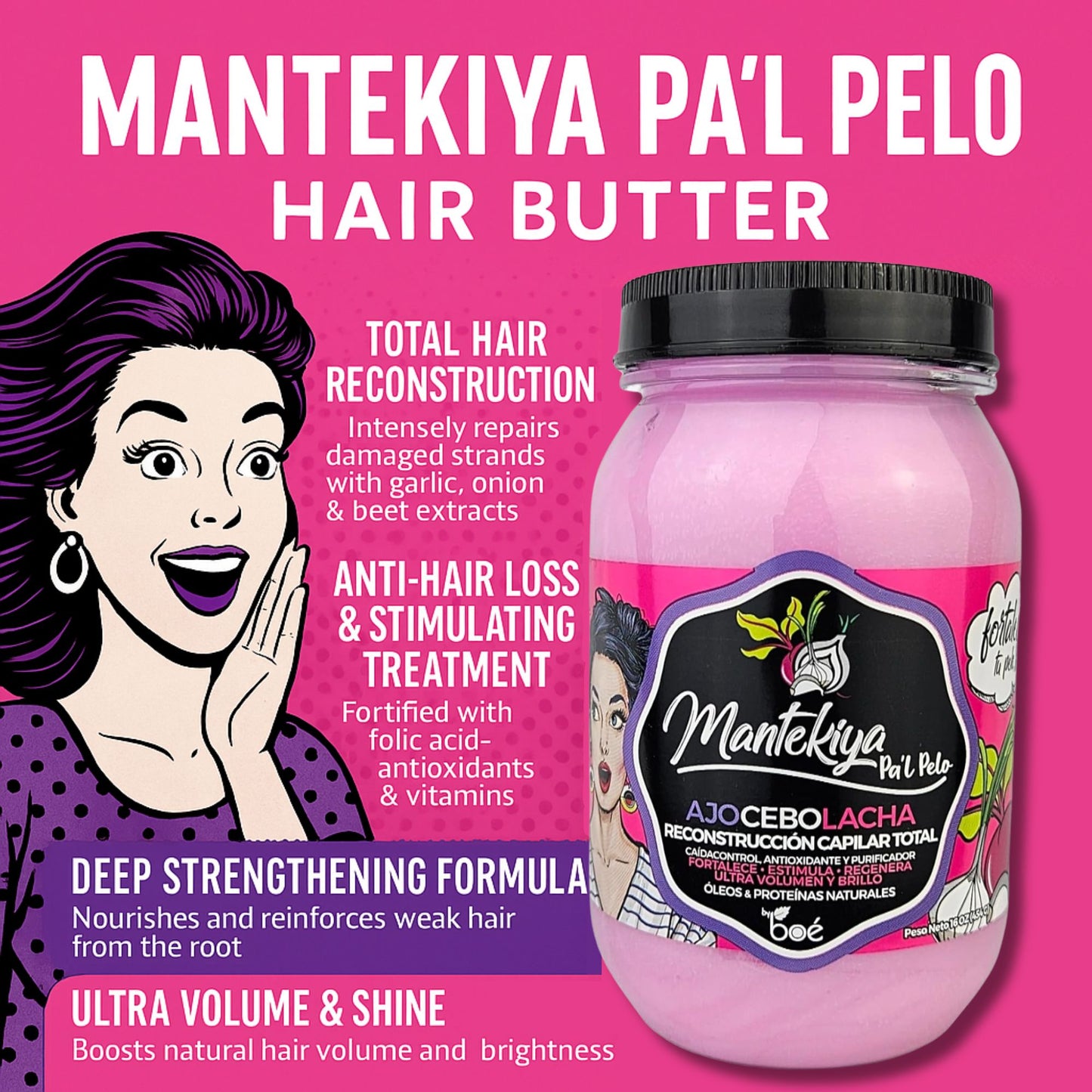 Mantekiya Pal Pelo Hair Butter 16 oz - Total Hair Reconstruction Treatment