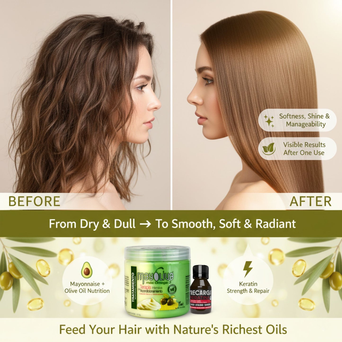 Mayoliva Plus Hair Repair Bundle - Deep Conditioning Mask 16 oz + Keratin Concentrated Treatment