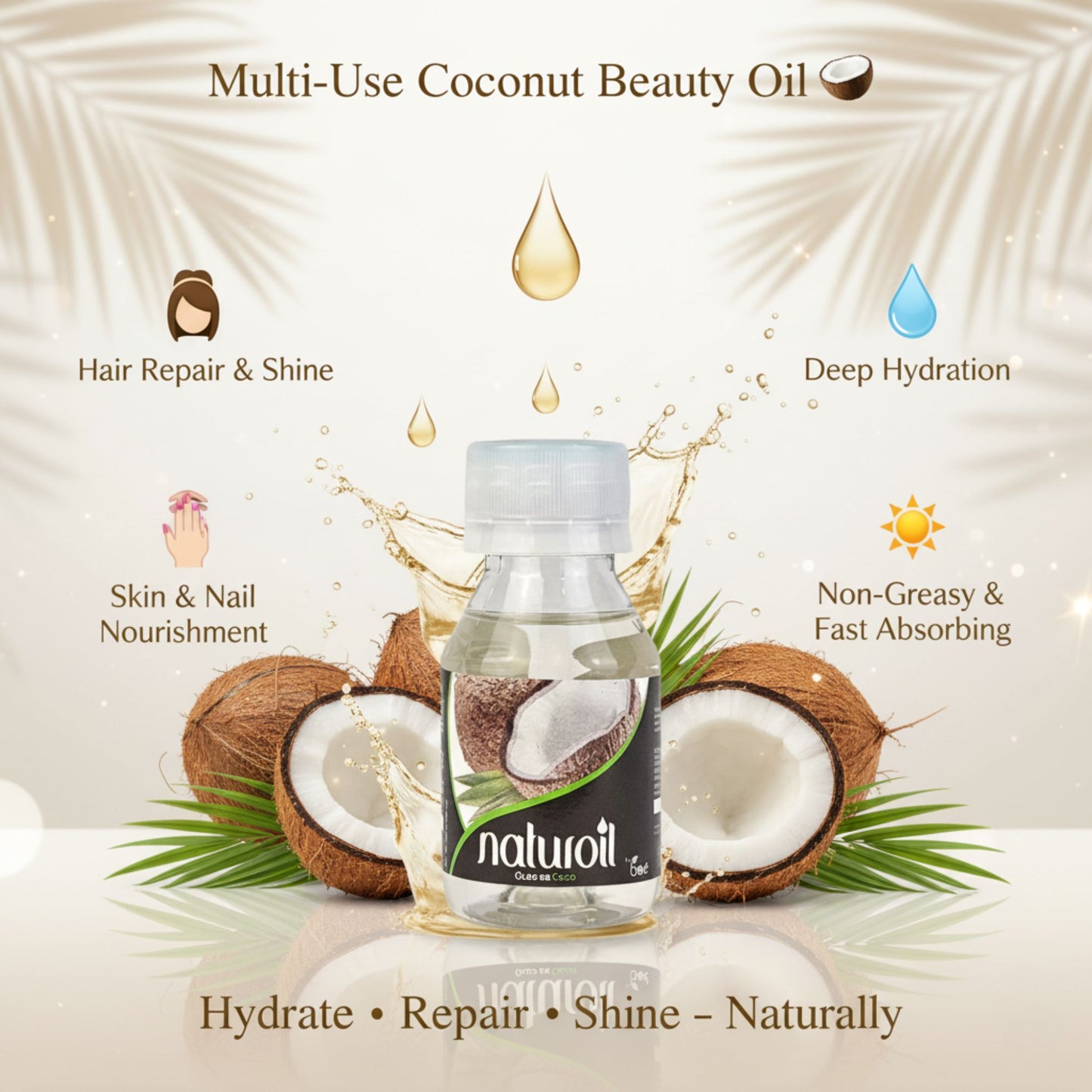 Naturoil Coconut Oil for Hair, Skin & Nails 2 oz - Moisturizing & Repairing Beauty Oil