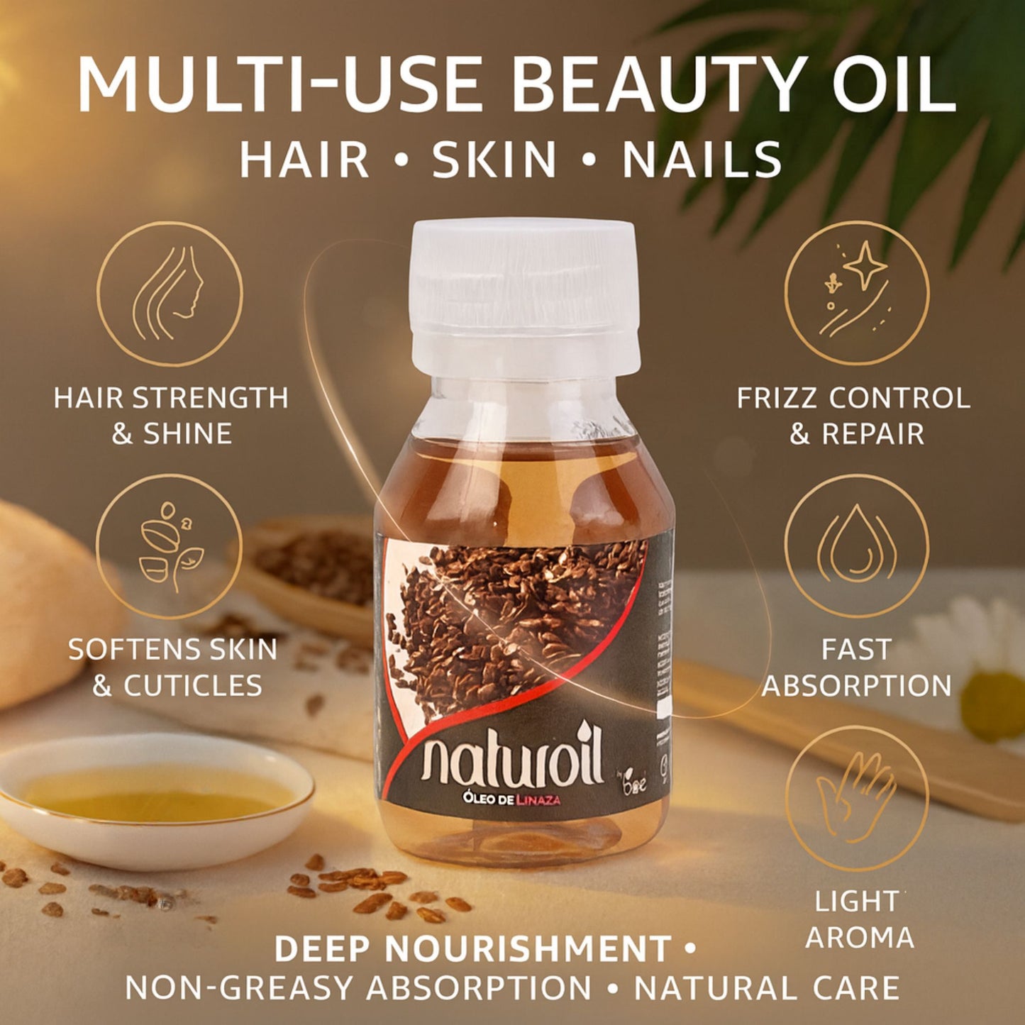 Naturoil Linseed Oil 2 oz - Multi-Use Oil for Hair, Skin & Nails