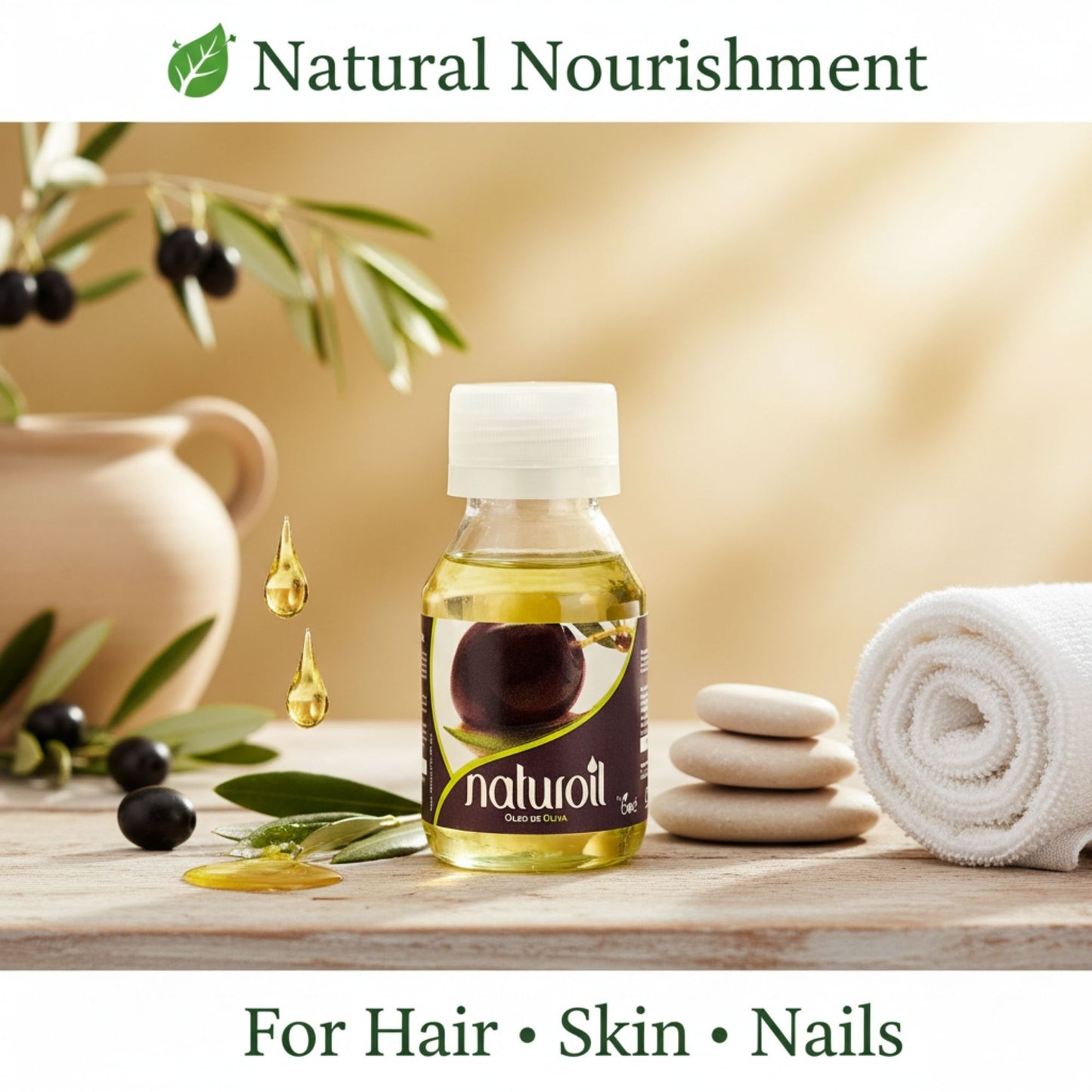 Naturoil Olive Oil for Hair, Skin & Nails 2 oz - Deeply Moisturizing Beauty Oil
