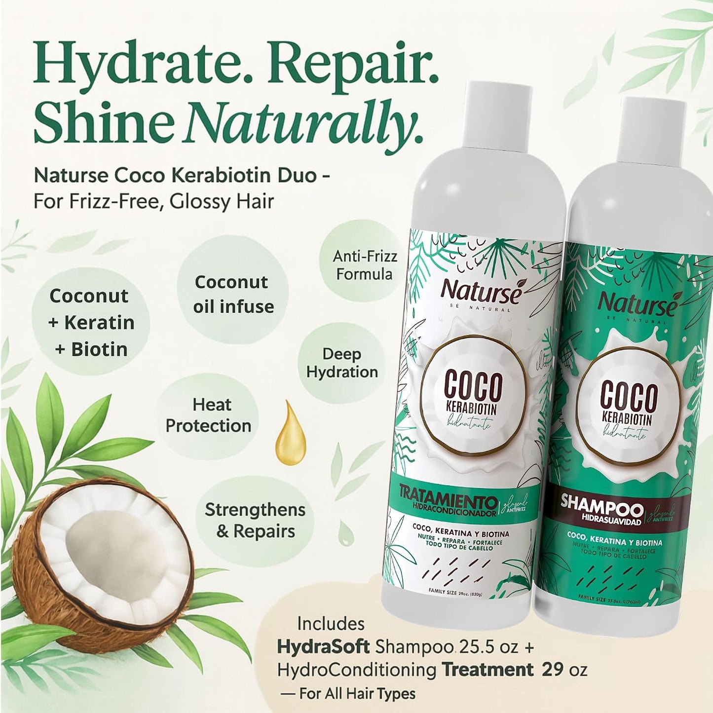 Naturse Duo Set – HydraSoft Shampoo 25.5 oz + HydroConditioning Treatment 29 oz