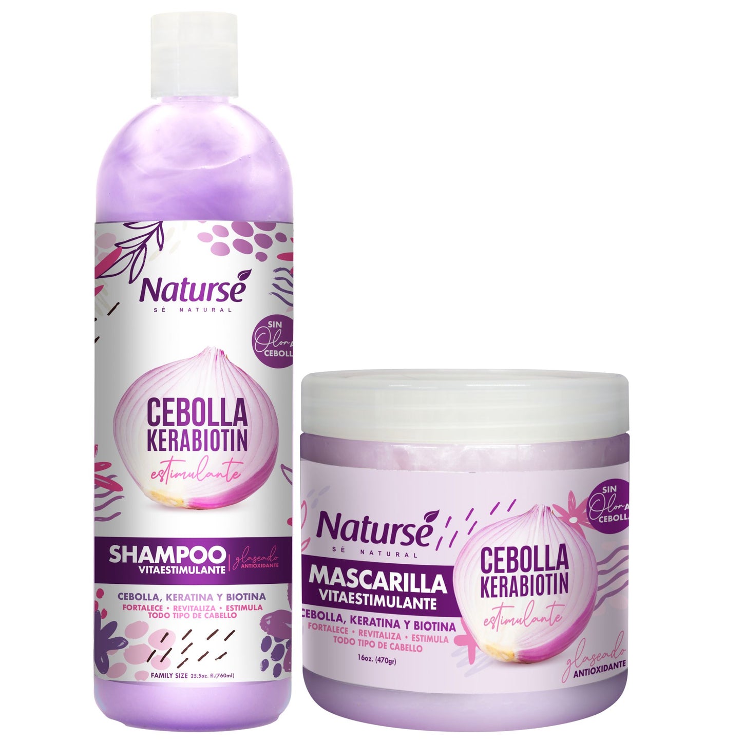 Naturse Hair Growth Kit - Vita-Stimulating Shampoo 25.5 oz + Hair Mask 16 oz - Onion, Keratin & Biotin