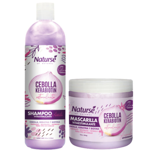 Naturse Hair Growth Kit - Vita-Stimulating Shampoo 25.5 oz + Hair Mask 16 oz - Onion, Keratin & Biotin
