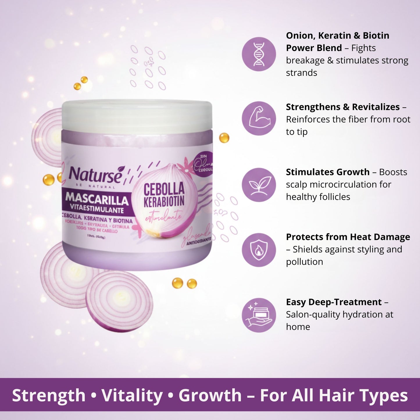 Naturse Vita-Stimulating Hair Mask 16 oz - Onion, Keratin & Biotin Treatment