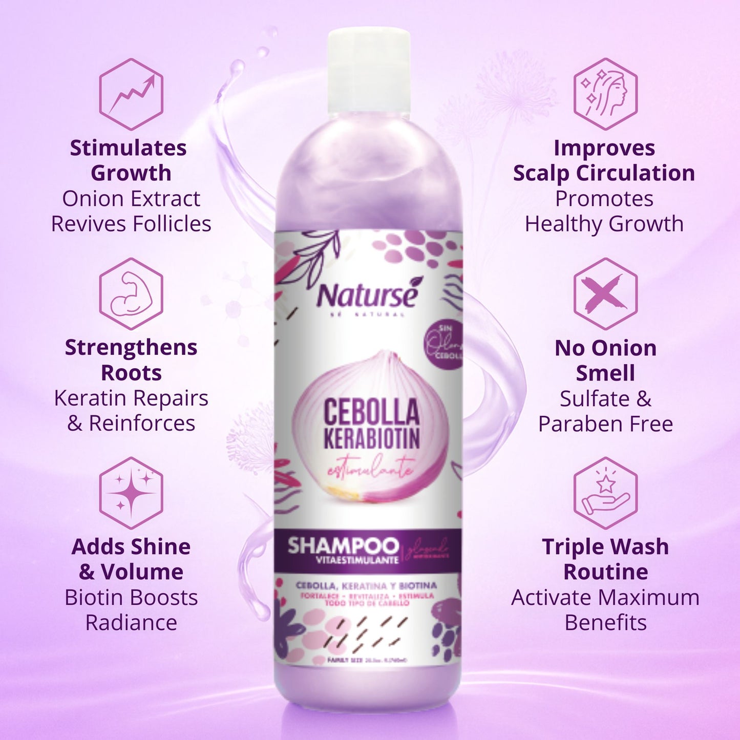 Naturse Vitaestimulante Shampoo 25.5 oz - Onion, Keratin & Biotin Hair Strengthening