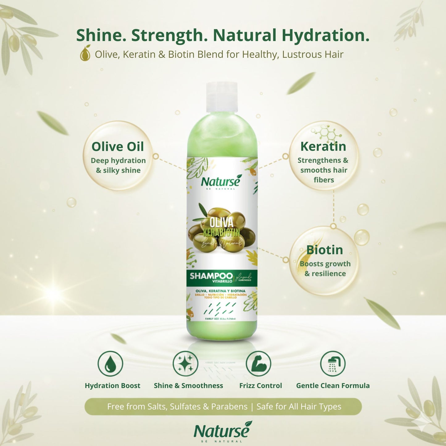 Naturse Shampoo & Hair Mask Duo with Olive, Keratin & Biotin - Strength & Frizz Control