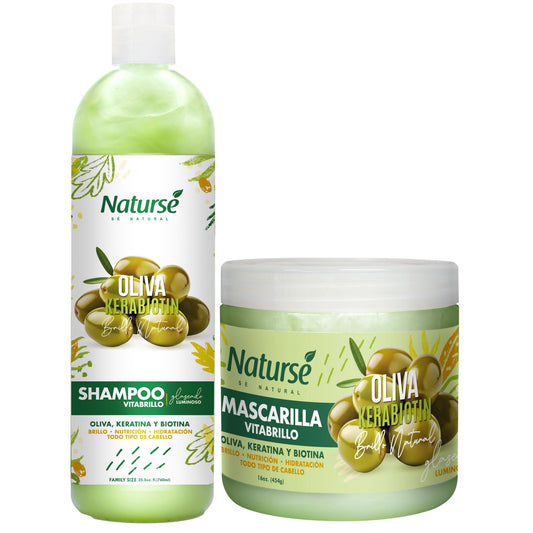 Naturse Shampoo & Hair Mask Duo with Olive, Keratin & Biotin - Strength & Frizz Control