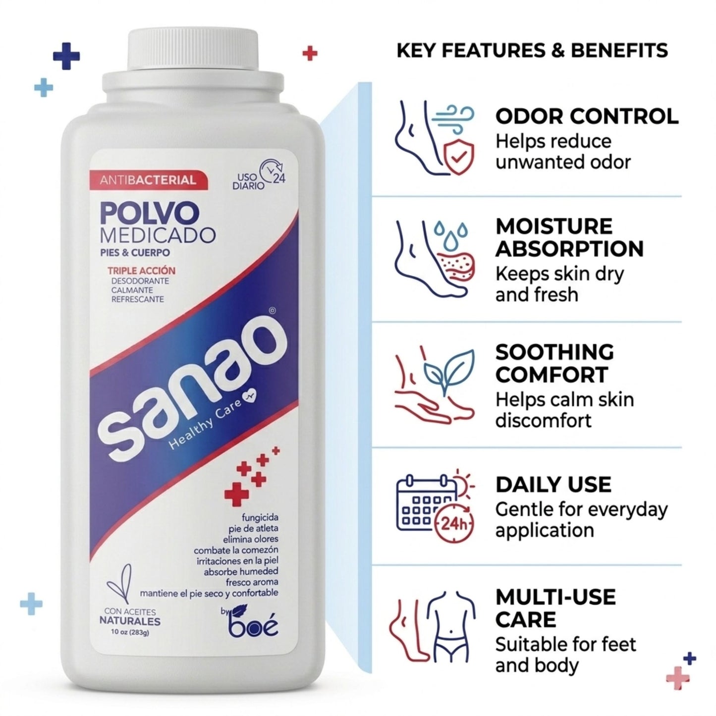Sanao Medicated Body Powder 10 oz – Moisture Absorbing Foot & Body Powder