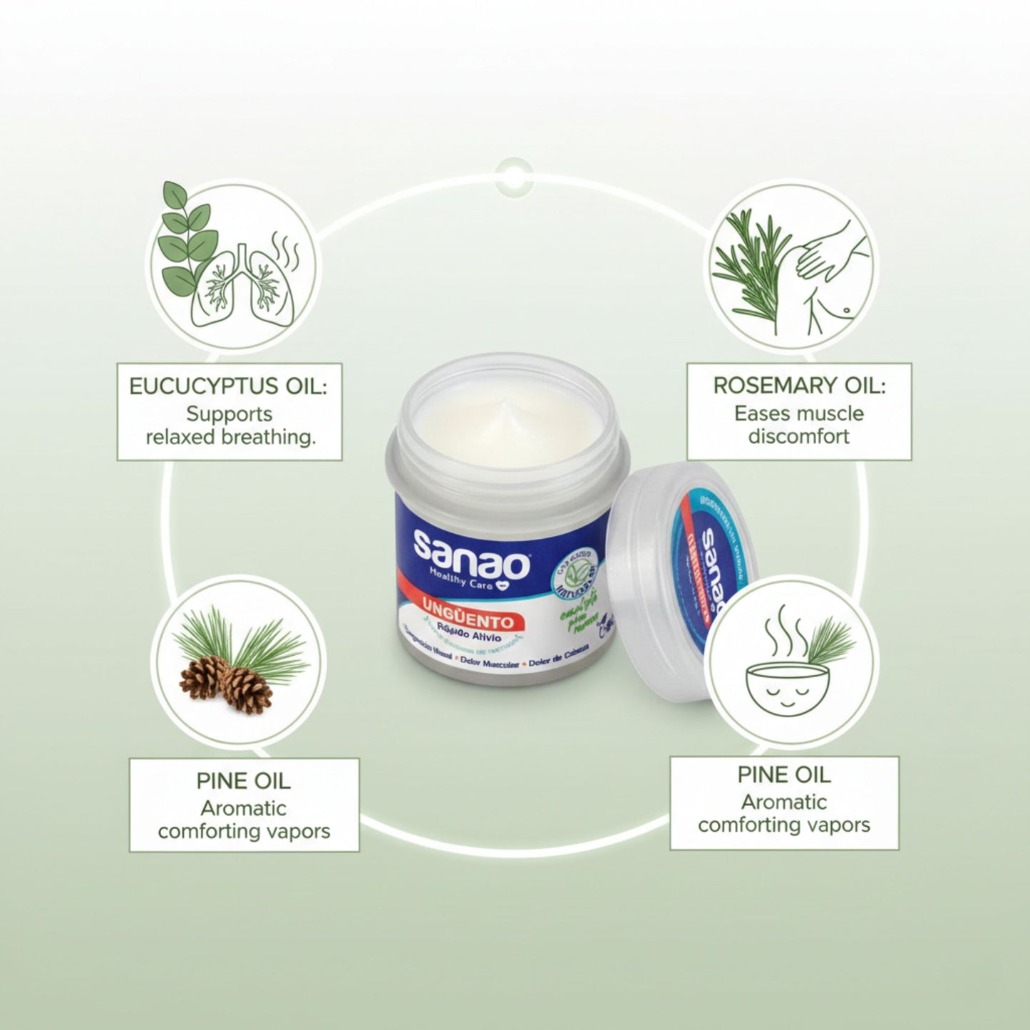 Sanao Healthy Care Soothing Ointment 2.34 oz – Eucalyptus, Rosemary & Pine Oils