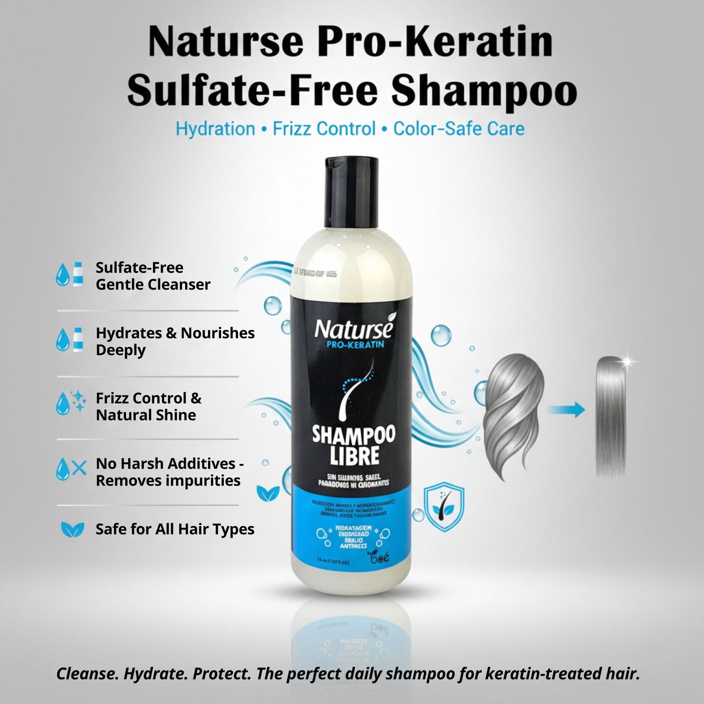 Shampoo Pro-Keratin Sulfate-Free by Naturse 16 oz