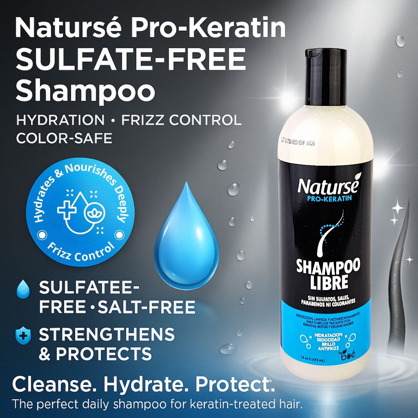 Shampoo Pro-Keratin Sulfate-Free by Naturse 16 oz