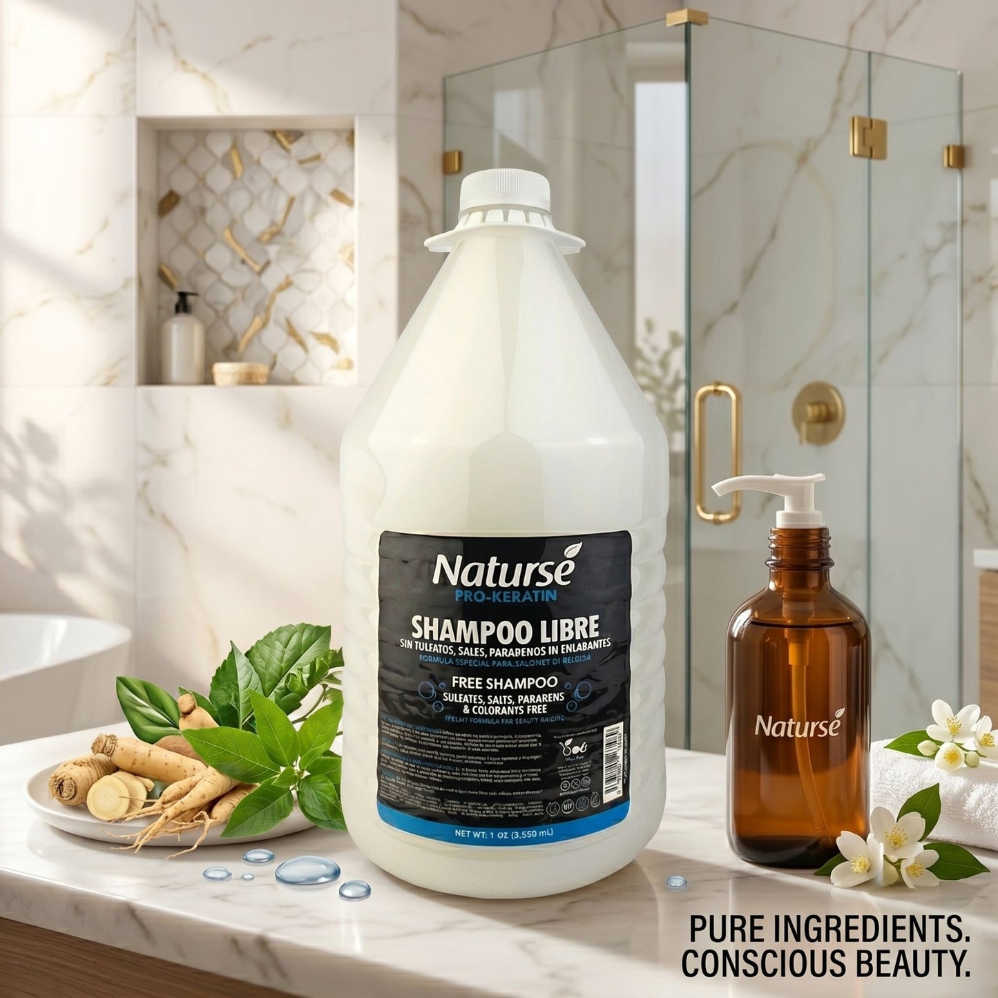 Sulfate Free Shampoo 1 Gallon - Bulk Pro-Keratin Gentle Cleanser by Naturse